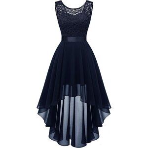 BeryLove Women Navy Chiffon Scoop Neck Sleeveless Lace Cocktail Formal Dresses
